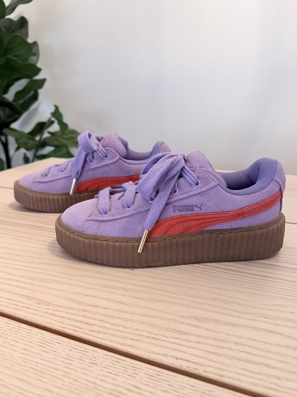 PUMA FENTY Creeper Phatty Platform Sneakers Lavender Red Women’s 7 Purple Suede